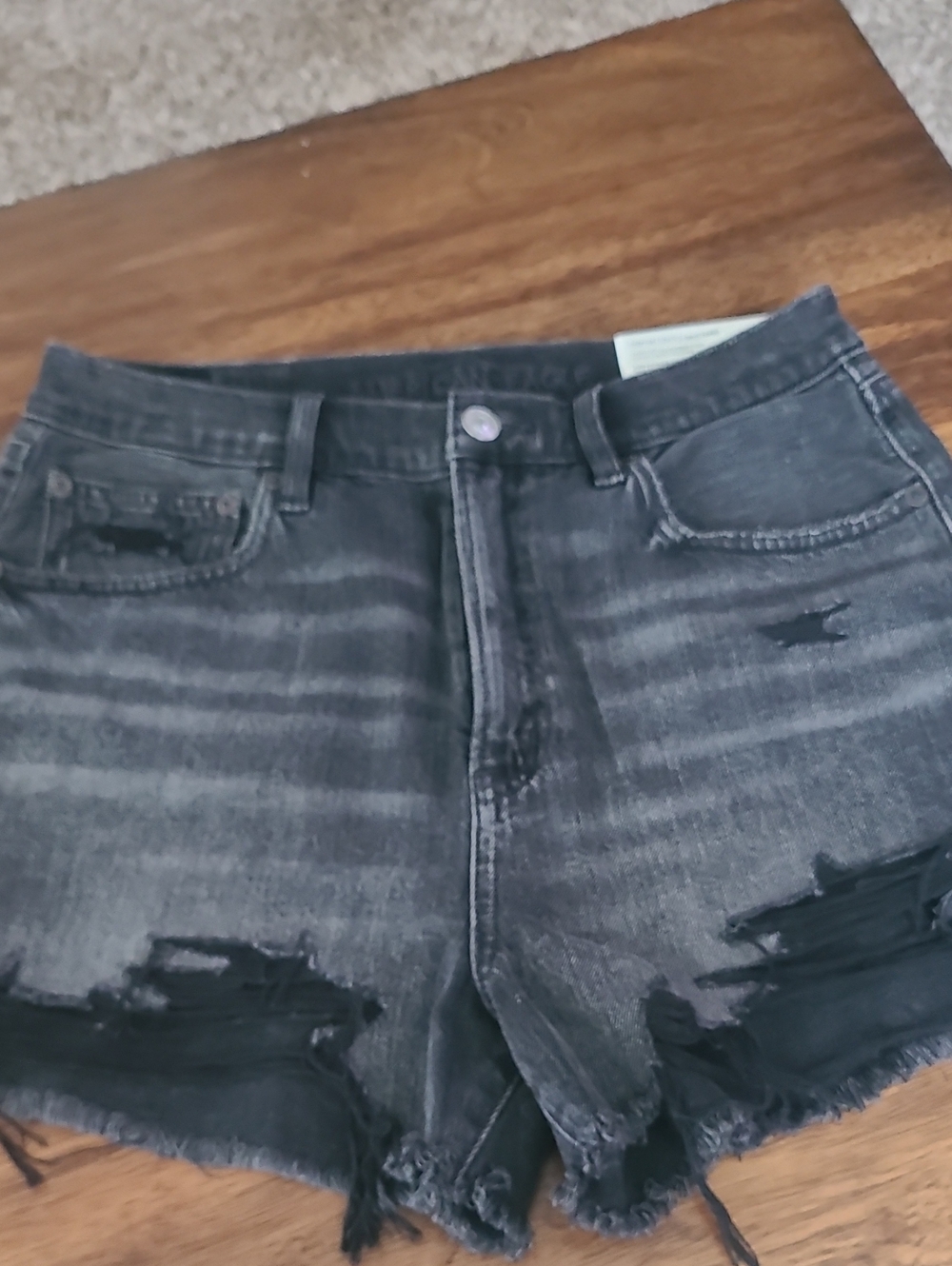 American Eagle Highest Rise 90s Boyfriend Shorts Black Stretch Women Size 8.